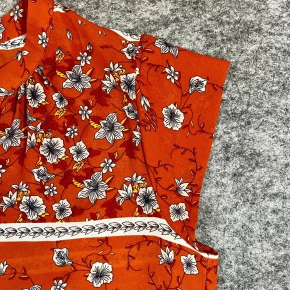Liz Claiborne Blouse Womens Small Orange Floral Cap Sleeve V-Neck Boho Office - Picture 3 of 12
